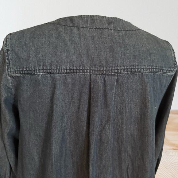 COS Denim A Line Dress Sz 8 Oversized with Pockets 3/4 Sleeve V Neck Button Up - Picture 6 of 12